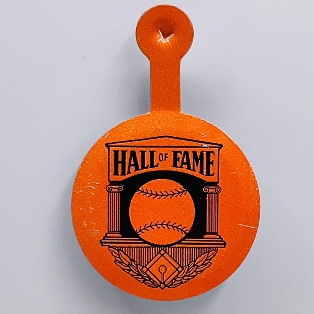 VTG Baseball Hall of Fame Pin Pinback Button Fold Over Metal NY Orange 1” #B
